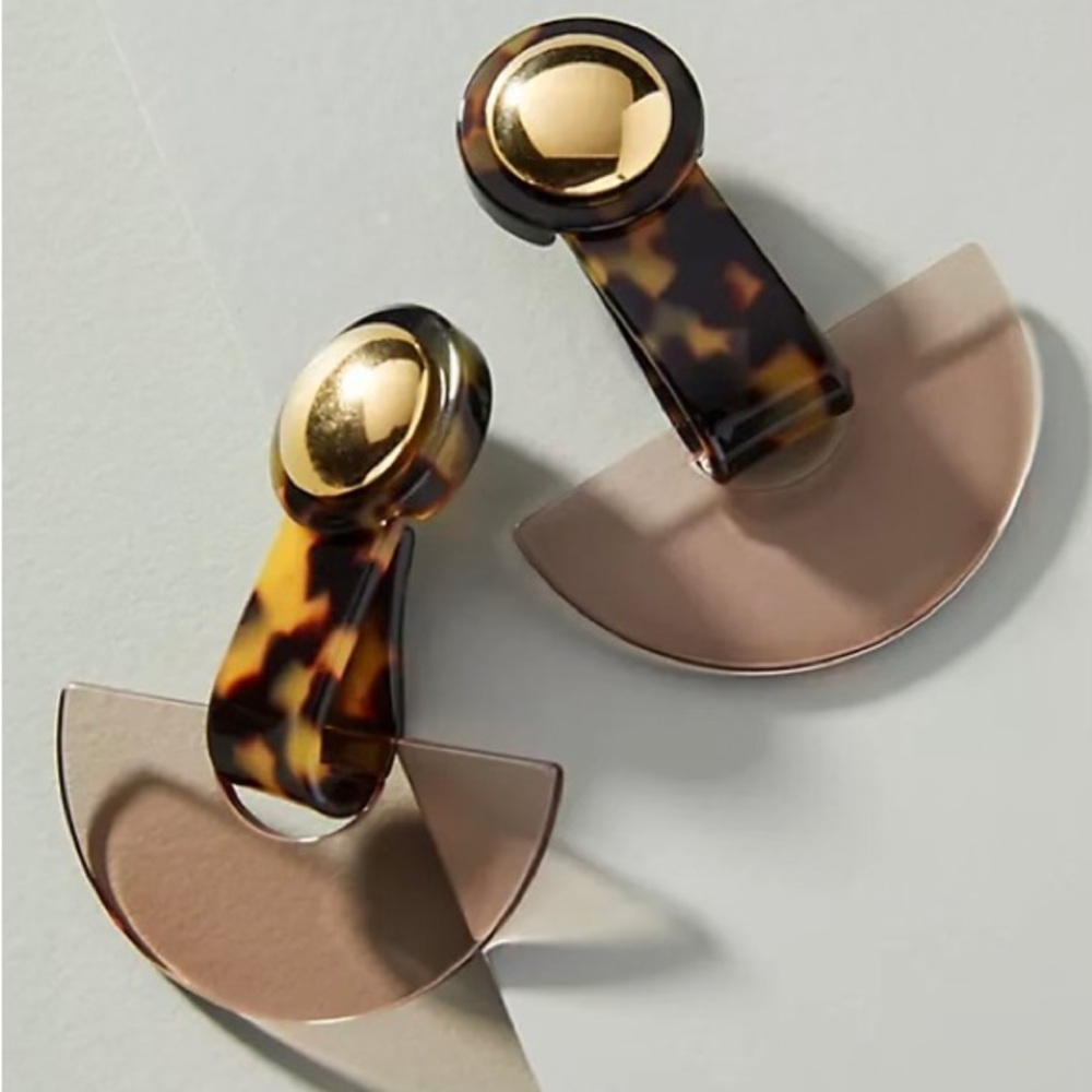 Rachel Comey Zora Bold Tortoiseshell & Gold Fan 3 Inch Drop Earrings Statement
